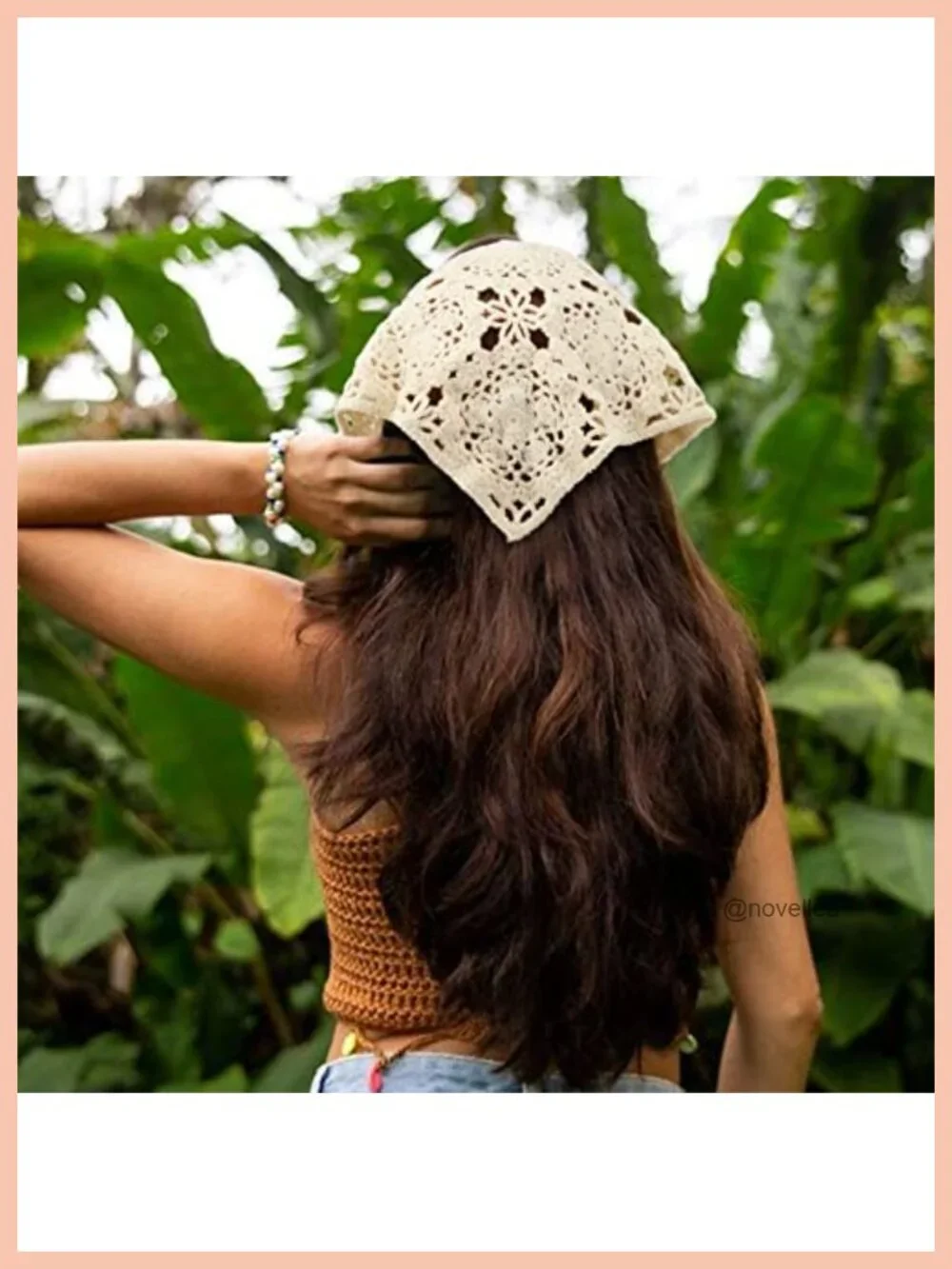 Floral Crochet Hair Bandana Tie Knotted Headscarf Vintage Headband Knitted Head